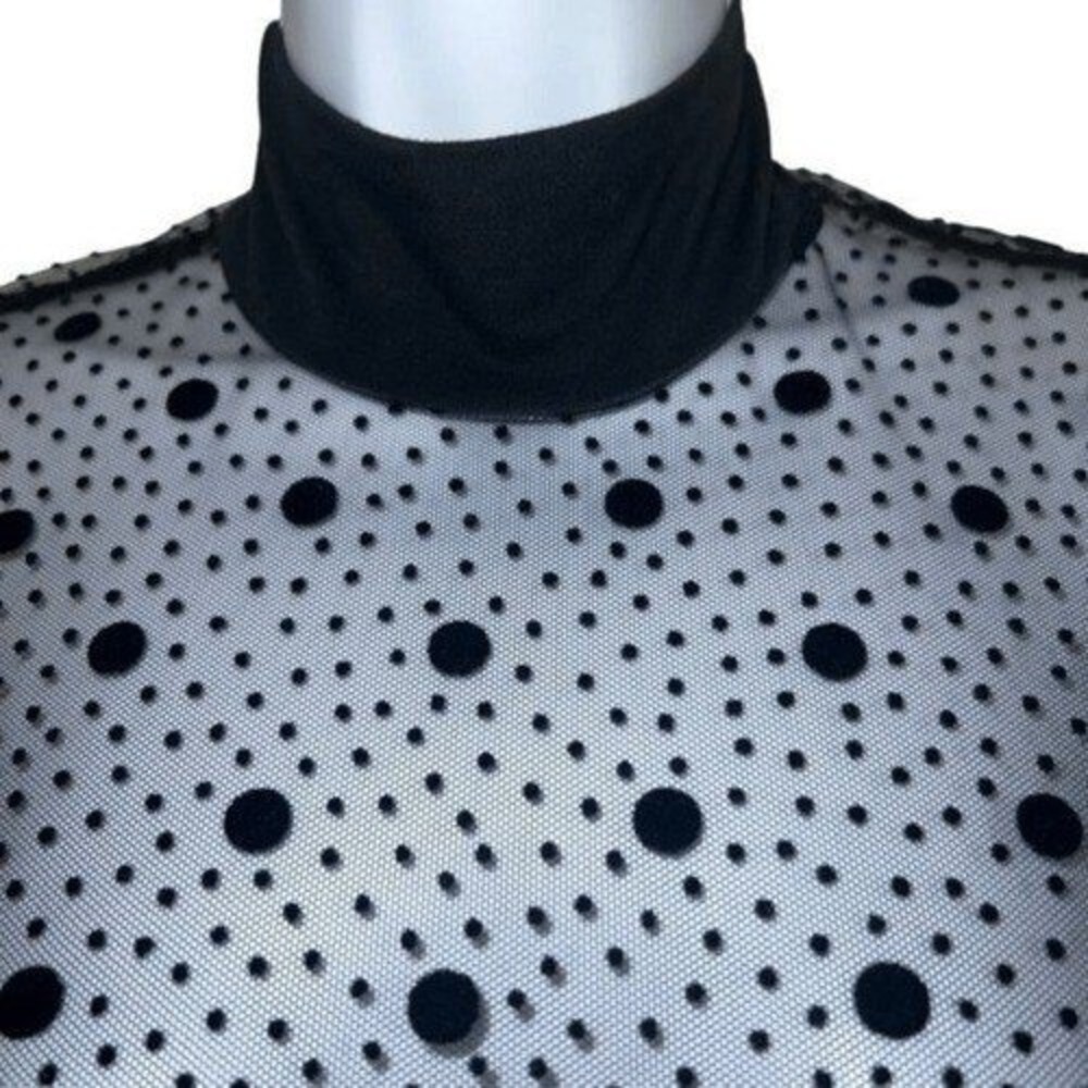 🆕 VICTORIA'S SECRET Black Sheer Mesh Polka Dot Mock Neck Bodysuit NWT $69 XS - Picture 3 of 8